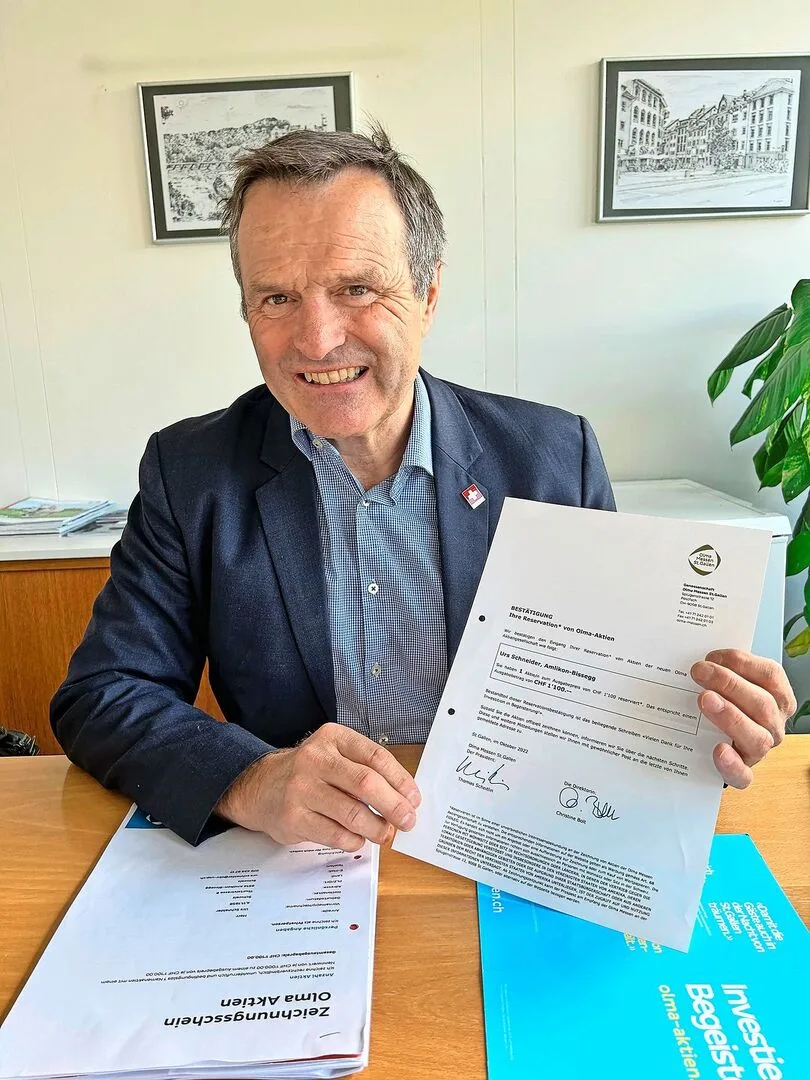 22afc8ba72b22f7d69b84c2a9add36f71ee76a9595a18ebaed0d3441ae75531f Urs Schneider ist zuversichtlich, dass viele Privatpersonen und Unternehmen eine Olma-Aktie kaufen.