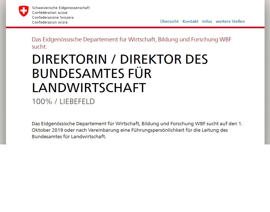 ff69cda2e851519f58cdc1bb042d1aec748bf1c1 Lieber spät als nie: BLW-Direktorenstelle ausgeschrieben