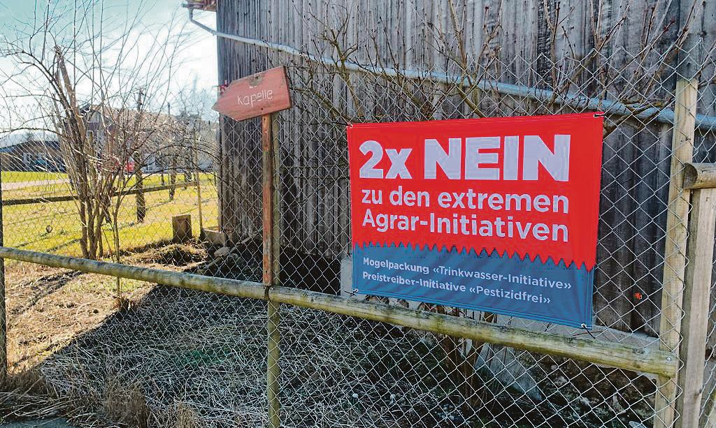 Im Moment wird mit Fahnen für 2 × Nein geworben. Ab dem 11. Mai dürfen dann auch Plakate aufgestellt werden. (Bild BauZ)