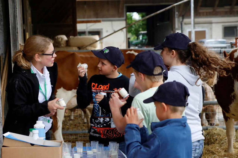 Schüler erfahren auf einem Bauernhof mehr über Milch. (Bild lid)