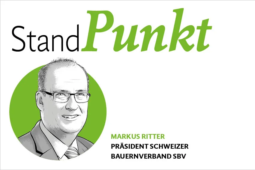 382d072b8bdd02e20935949d3759bbd22fe268c8 StandPunkt von Markus Ritter, Präsident des Schweizer Bauernverbandes SBV. Illustration: Bruno Muff