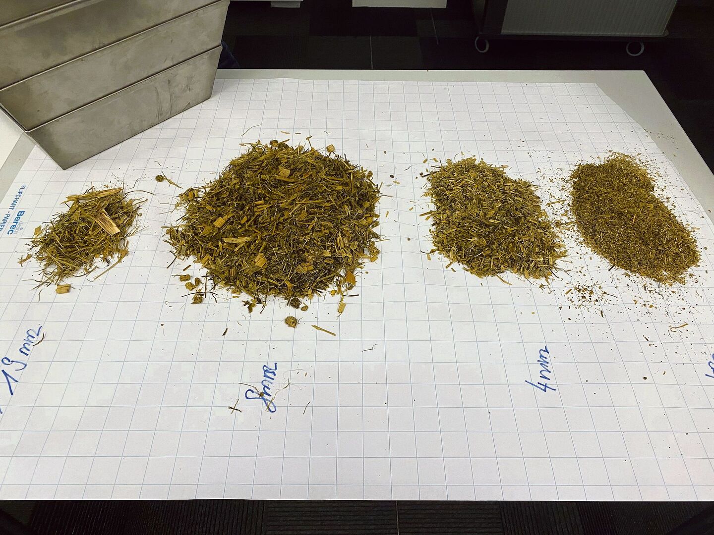 Eine optimale Verteilung der Fraktionen für maximale Effizienz. Der Grossteil einer Ration sollte bei der Lochgrösse von 8 mm in einer Schüttelbox hängenbleiben.