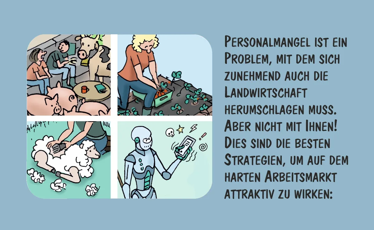 Cartoon von Marco Ratschiller/Karma: Strategien gegen Personalmangel