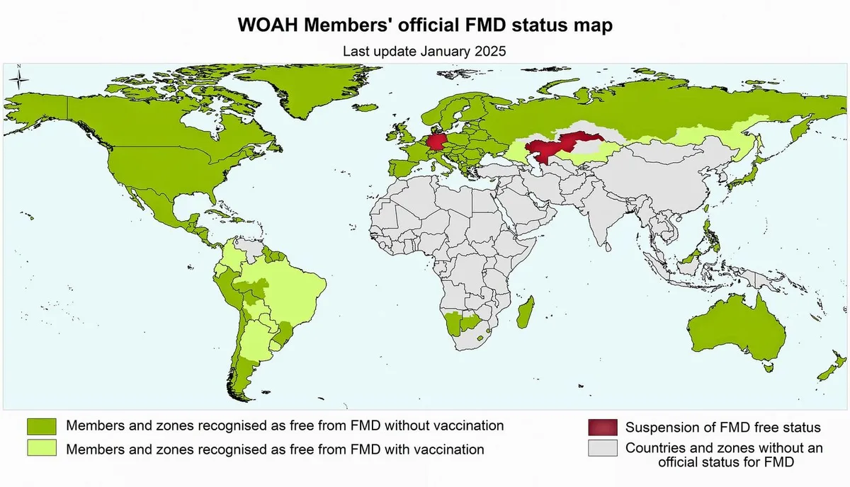 adb12f99bae13e9e06a80f51ca8c6d1bcbf38d8028080dad50be76c13ff138ae Offiziell MKS-freie Regionen sind grün markiert (Stand Januar 2025).