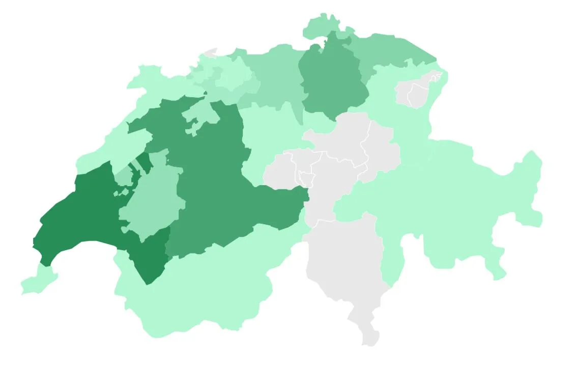 cfec5591baf0f40b8e11a8109621de6fdcad80c5 Anbaufläche in Hektaren, 2018 - je grüner desto grösser. (Grafik lid)