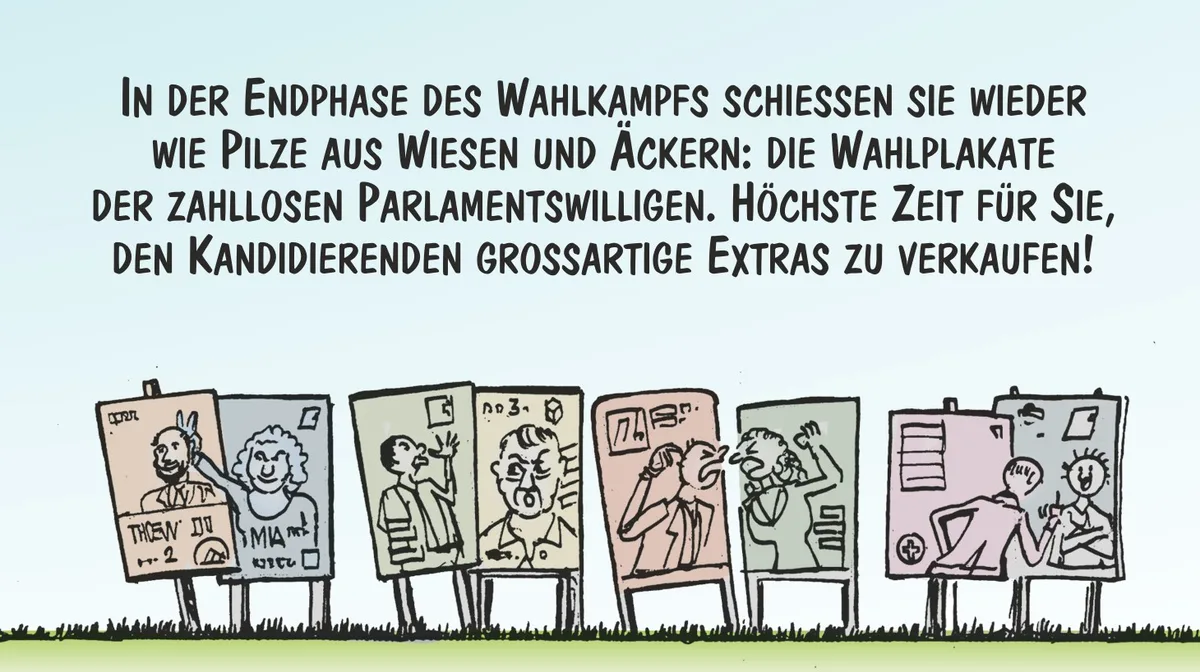 76e3ce3da9b0d068049a29c3395d083aaa13b8e3 Grossartige Extras für Wahlwillige. Cartoon von Marco Ratschiller / Karma.