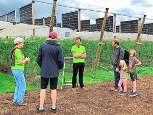 Die PV-Anlage über Himbeeren bei Heinz Schmid in Aesch (m.) anlässlich eines Tages der offenen Tür.