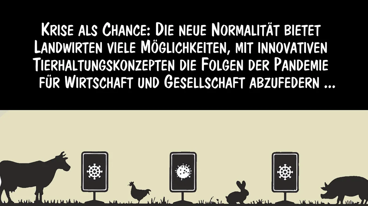 0a79fca8e36519d72c409d5802ee6e598ee72d6d Neue Tierhaltungskonzepte helfen, die Pandemie-Folgen abzufedern. Cartoon: Marco Ratschiller/Karma