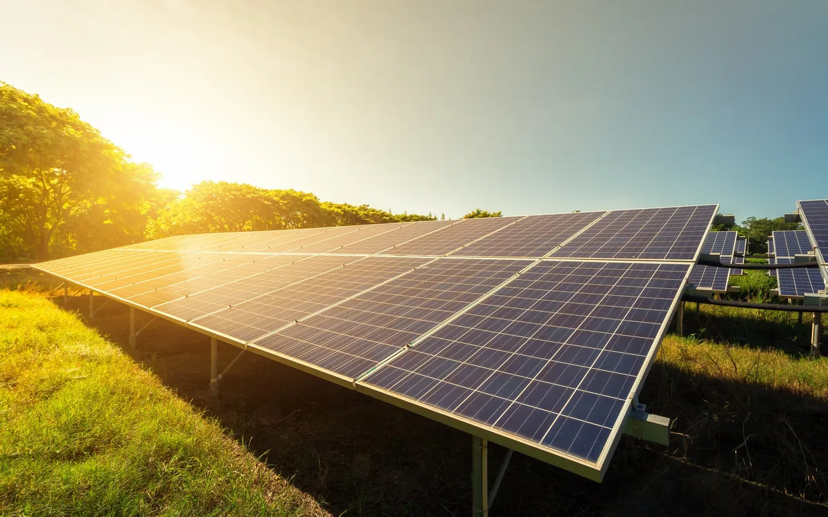 solar panel on sky sunset background.