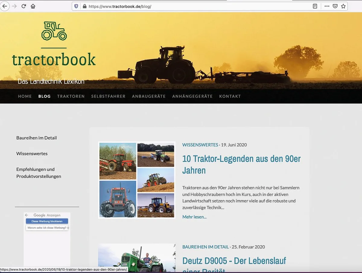 5dd1115d777c4b8aacc62b00318293f895a2fa9c Auf der Website tractorbook.de finden sich unzählige technische Daten zu Landmaschinen und Traktoren. Screenshot: Beat Schmid