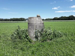 Der vor Jahrzehnten bodeneben eingebaute Schacht im St. Galler Rheintal ragt aufgrund der Boden-Sackung um über 1,5 m heraus.