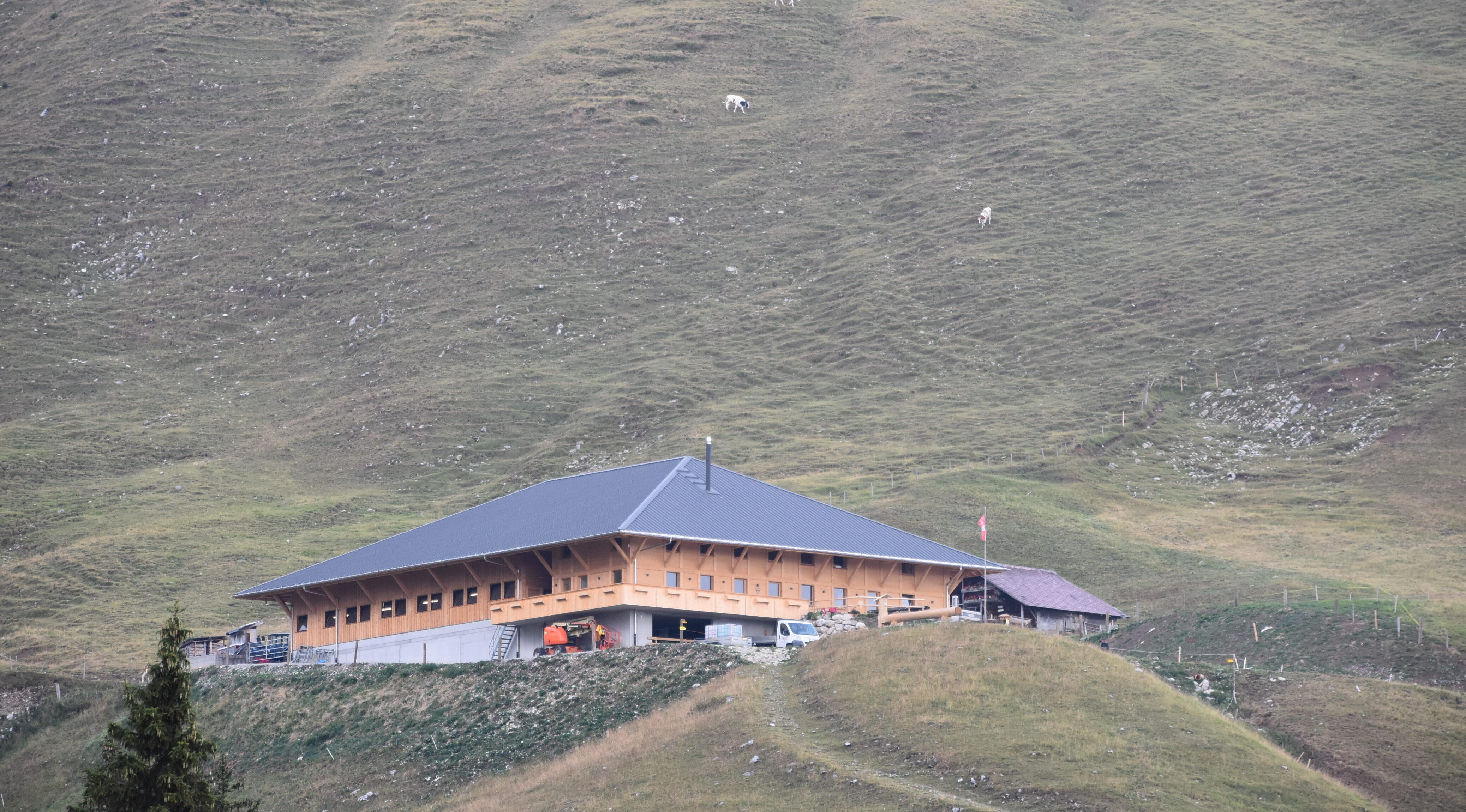 DSC_0010.JPG Die neue Alphütte Bire im Gantrisch-Gebiet passt sich gut ins Gelände ein. Alle freuen sich auf den Tag der offenen Tür am 29. und 30. August.