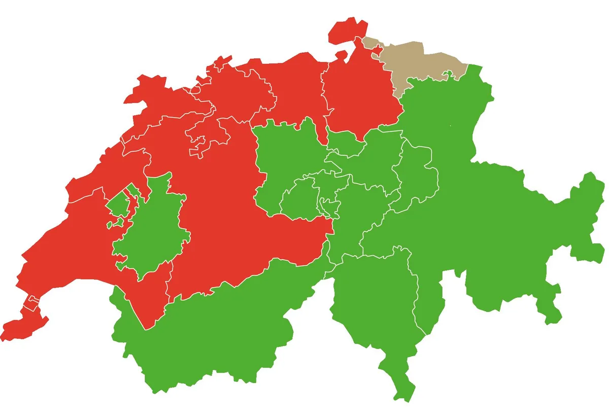8c0bd820cc14cb7b2d7ea97eccc9ecf09a8f030a Die Abstimmungsresultate zeigen deutliche Unterchiede zwischen dem Mittelland und den Bergkantonen, wo die Revision des Jagdgesetzes begrüsst worden wäre (grün). Im Kanton Thurgau ergab sich ein glattes Unentschieden. (Bild BauZ)
