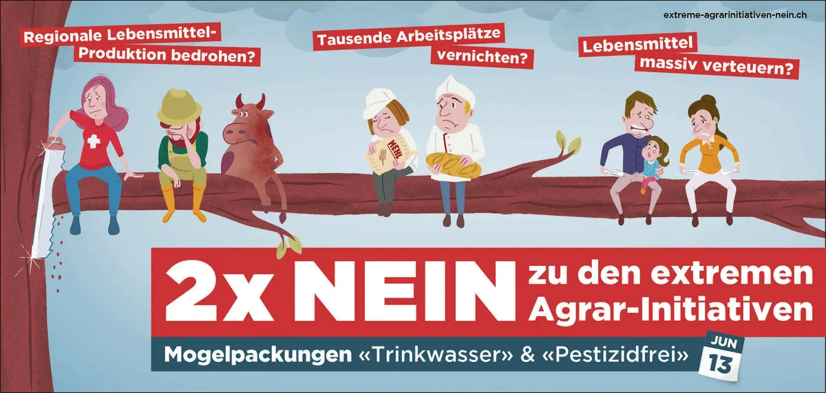 4eb355a7d5ecc4eb04bbef55093a24ec9eb6f064 Die Kampagne der Allianz gegen die Pflanzenschutz-Initiativen will mit dem Ast-Sujet aufzeigen, dass der gesamte Landwirtschafts- und Ernährungssektor sowie auch die Konsumenten stark betroffen wären von einer allfälligen Zustimmung des Stimmvolks.(Sujet aus der Kampagne)