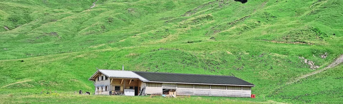 8fcf2224c30627671c052d2c326c7f25f0062d40b2df4a4fe7d2d1616ff1c64f Auf dem Dach des neuen Alpgebäudes der Familie Betschart wurde eine 400 Quadratmeter grosse Photovoltaikanlage installiert.