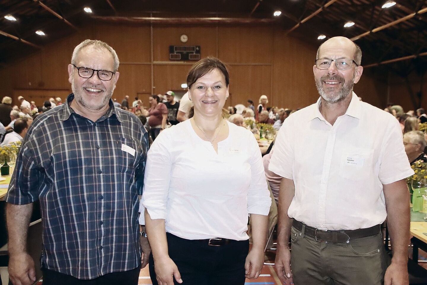 V.l.n.r.: Vizepräsident Peter Haas, Alice Brüschweiler (Vorsitzende der Geschäftsleitung) sowie Präsident Andreas Lüscher führen die Landi Thula.