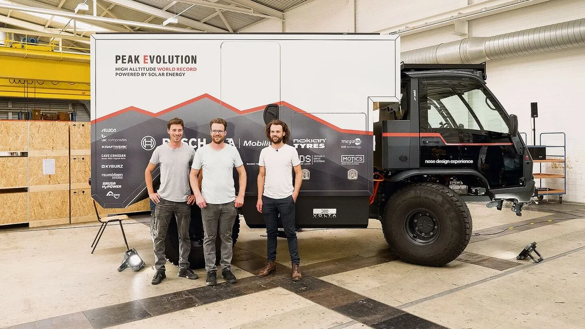 David Pröschel und die Brüder David und Patrik Koller wollen mit ihrem Terren die Leistungsfähigkeit von Elektrofahrzeugen unter Beweis stellen. Ihr Ziel ist kein geringeres als der Welthöhenrekord für Fahrzeugfahrten.