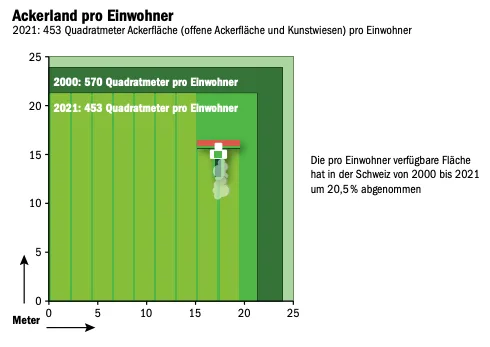 Nur noch 21,3 × 21,3 Meter Ackerfläche pro Einwohner