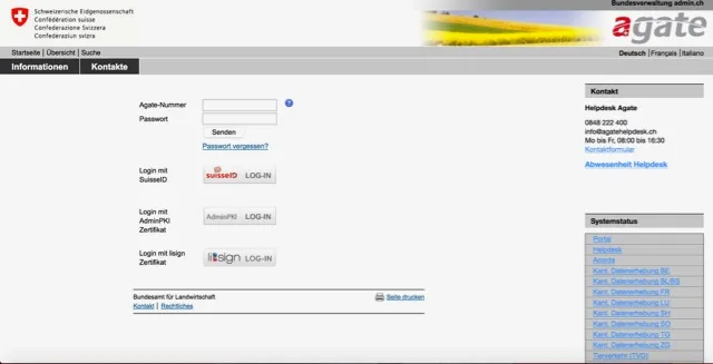 2ebf006277339528c348468638003ff8e9a82798 So sieht die Login-Seite von Agate aktuell noch aus. Am 3. September wird vieles neu. (Bild Screenshot agate.ch)