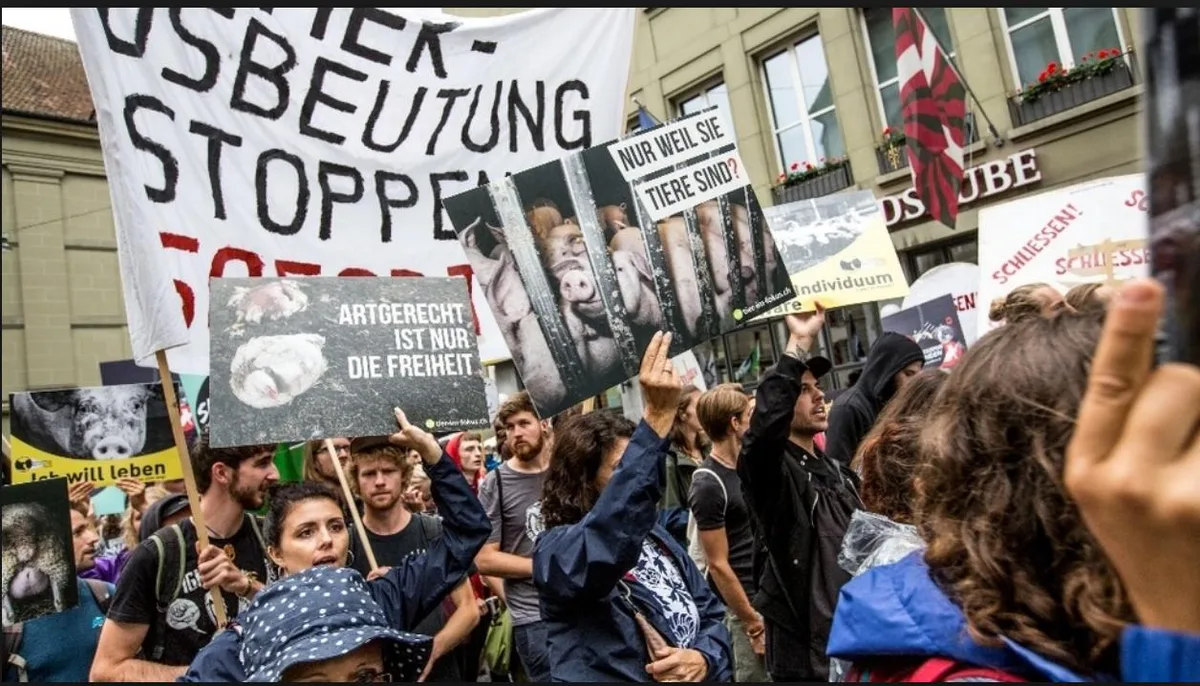 cbffe142396471cef173231d0ff046e575d20e73 Am Samstag fand in Bern eine Demo für die Abschaffung der Nutztierhaltung statt. (Bild Berner Zeitung)