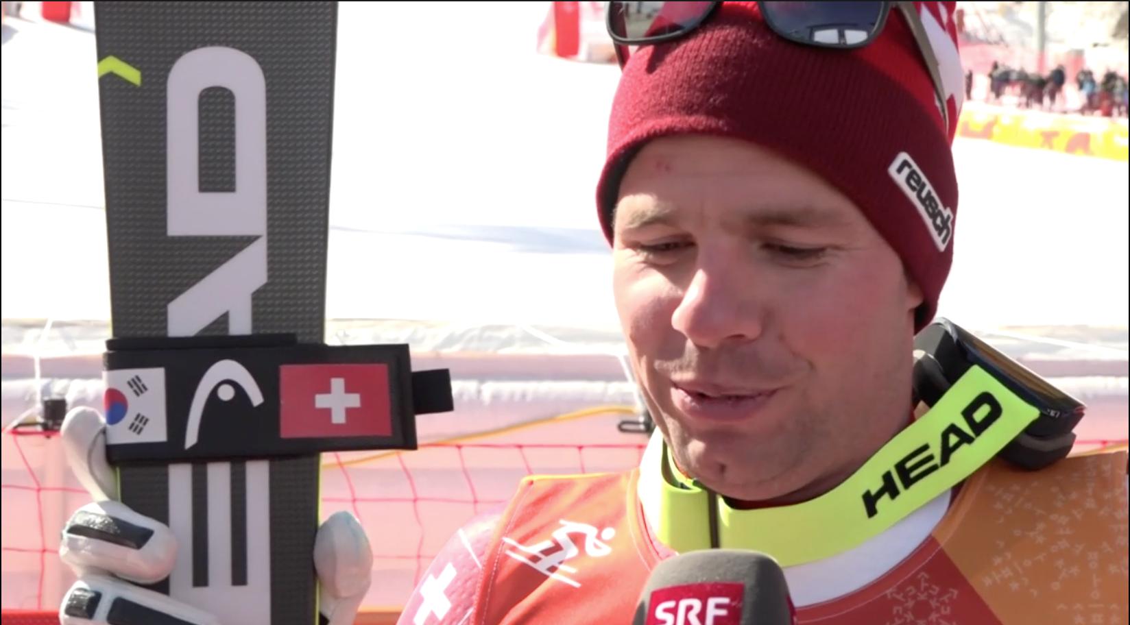 Beat Feuz im Interview mit dem SRF, sichtlich zufrieden mit dem Resultat. (Screenshot SRF)