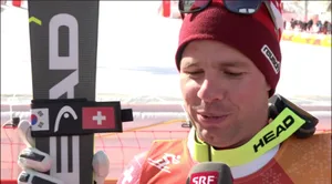 Beat Feuz im Interview mit dem SRF, sichtlich zufrieden mit dem Resultat. (Screenshot SRF)