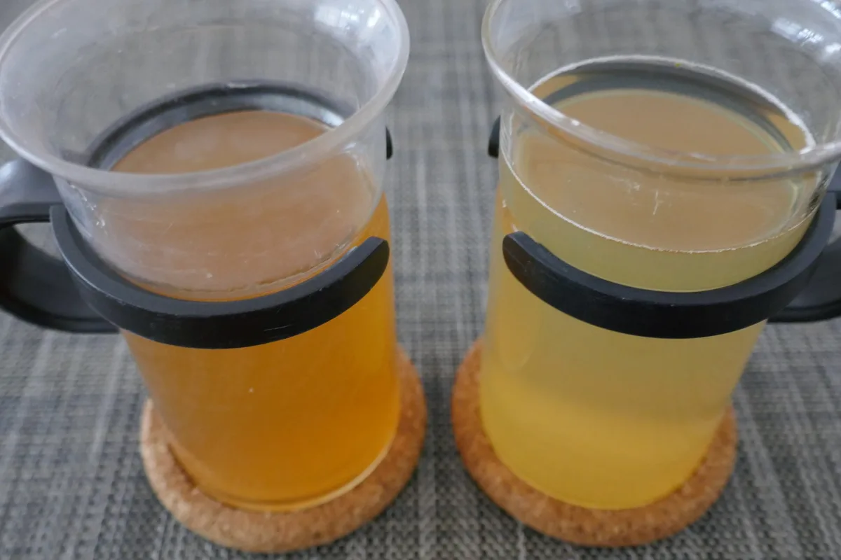 25929fa2fc14674a819242c39853eb2f7c495c0b Links wurde der Tee heiss angebrüht, rechts kalt. Der «Cold Brew» - Grüntee ist klarer in der Farbe und schmeckt nicht bitter. (Bilder Neidhart)