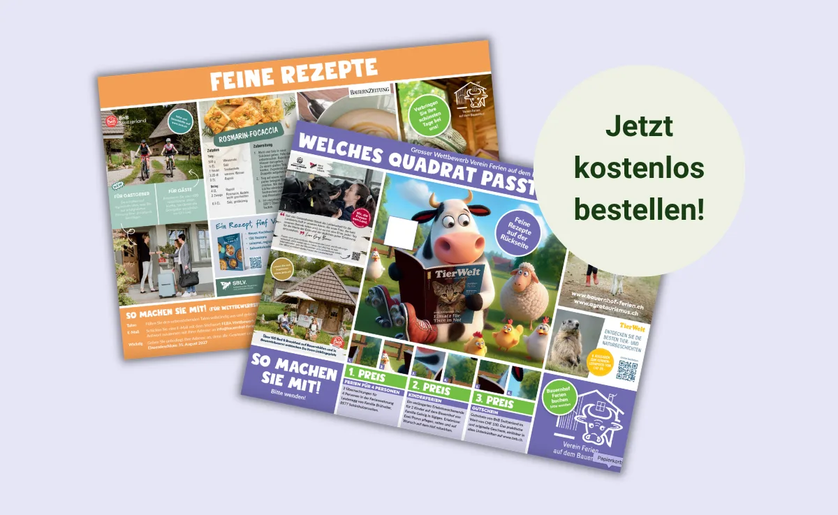 BZ – Titelbild Tischset Das kostenlose Tischset mit Rätseln und Rezepten bietet Unterhaltung Ihre Hofgäste. (Bild: BauernZeitung)