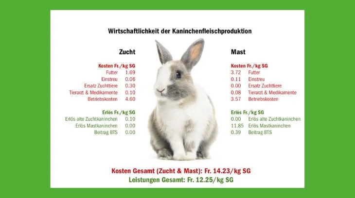 406ba3d260ec53d2b59409162771072b4d720382 Die Produktion von Kaninchenfleisch ist ein Verlustgeschäft. (Grafik dr/Quellen Agroscope, Agristat)