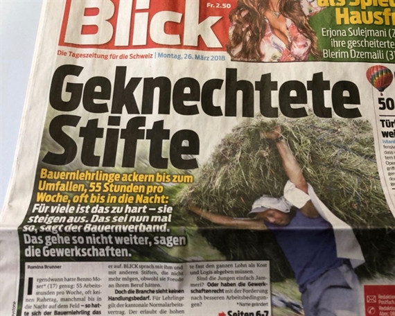 «Geknechtete Stifte»: Die Blick-Titelseite vom 26. März 2018. (Bild jw)