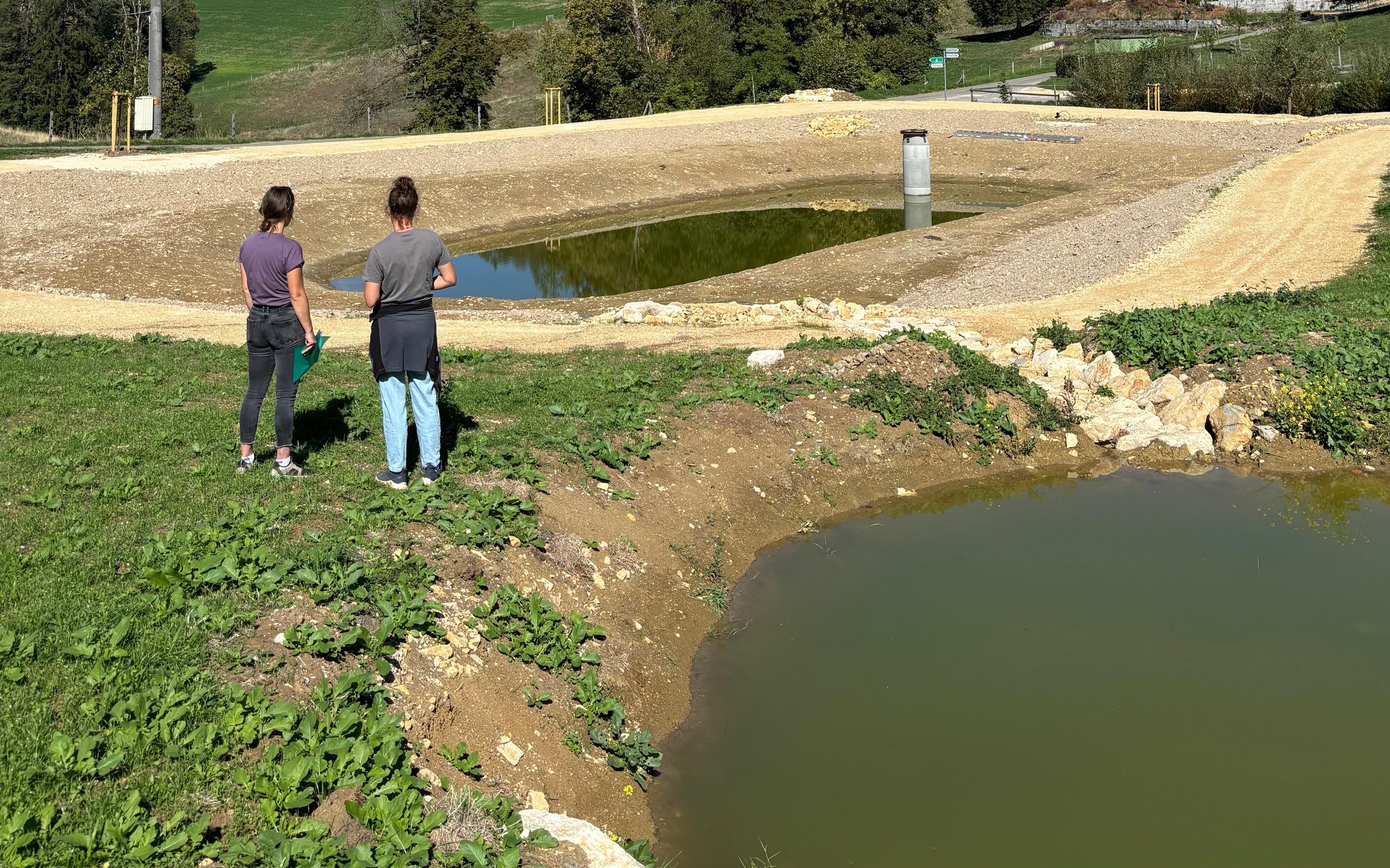 Nach einem sehr trockenen Sommer füllt sich der neue Speicherteich auf dem Dietisberg in Läufelfingen BL langsam mit Wasser.