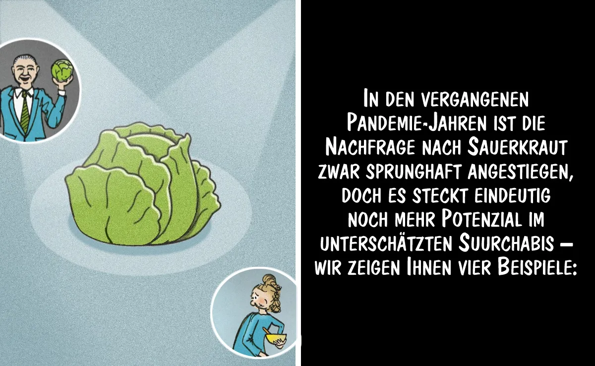 Cartoon von Marco Ratschiller/Karma zum Potenzial von Sauerkraut