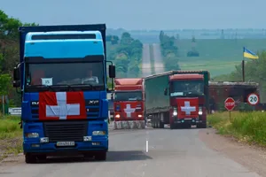 Hilfs-Konvoi der Direktion für Entwicklung und Zusammenarbeit DEZA in der Ukraine.
