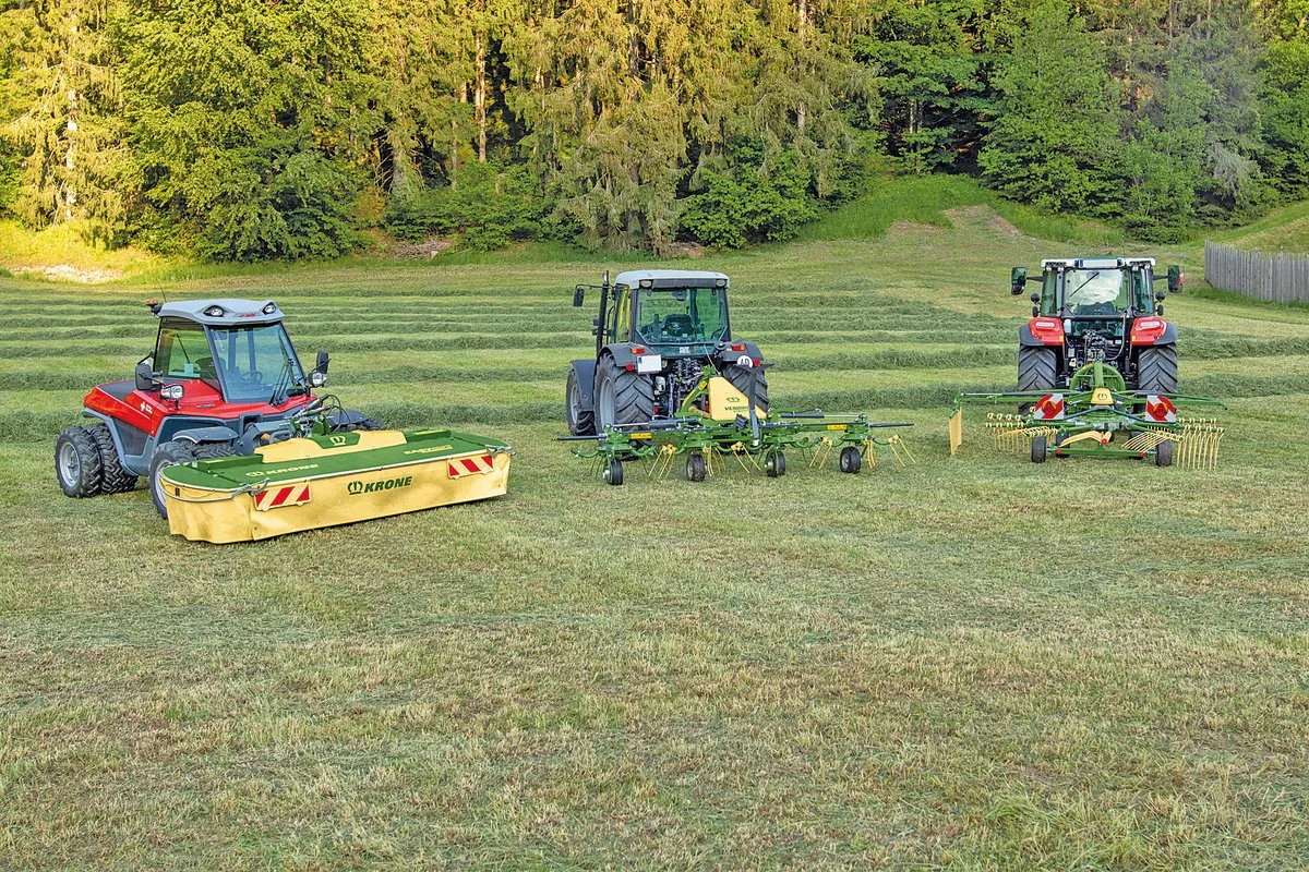 Krone produziert neue Futtererntemaschinen für die Bergmechanisierung. Mit der Baureihe «Highland» wagt sich der deutsche Futterbauspezialist in steiles Gelände. Bild: zvg
