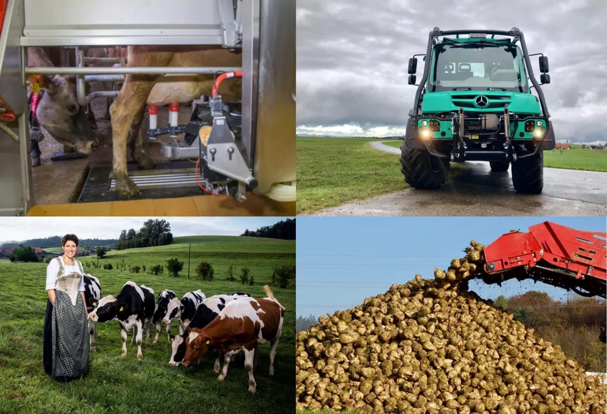 «AgrarPodcast»-Themen der 2. Sendung: Melkroboter, Agrar-Unimog, Landfrauenküche und Zuckerrüben. (Bild: «die grüne»)