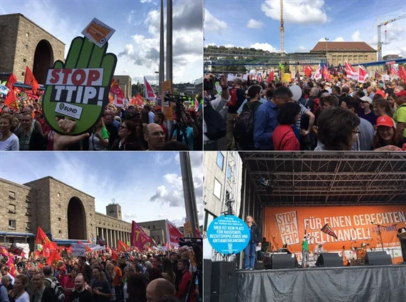 Am Wochenende wurde bereits in sieben deutschen Grossstädten gegen TTIP und CETA protestiert. (Bild Screenshot Twitter)