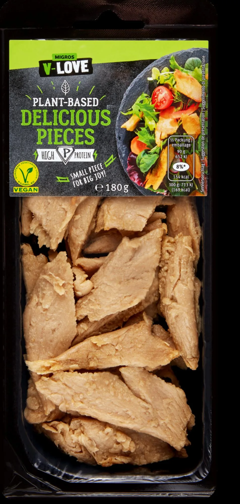 087623fc7a8c3f000fca2a8b4f30569a7a6a802c Beim Vegi-Produkt «Delicious Pieces» der Marke V-Love der Migros ging die Deklaration des möglichen Allergens Soja vergessen. (Bild Migros)