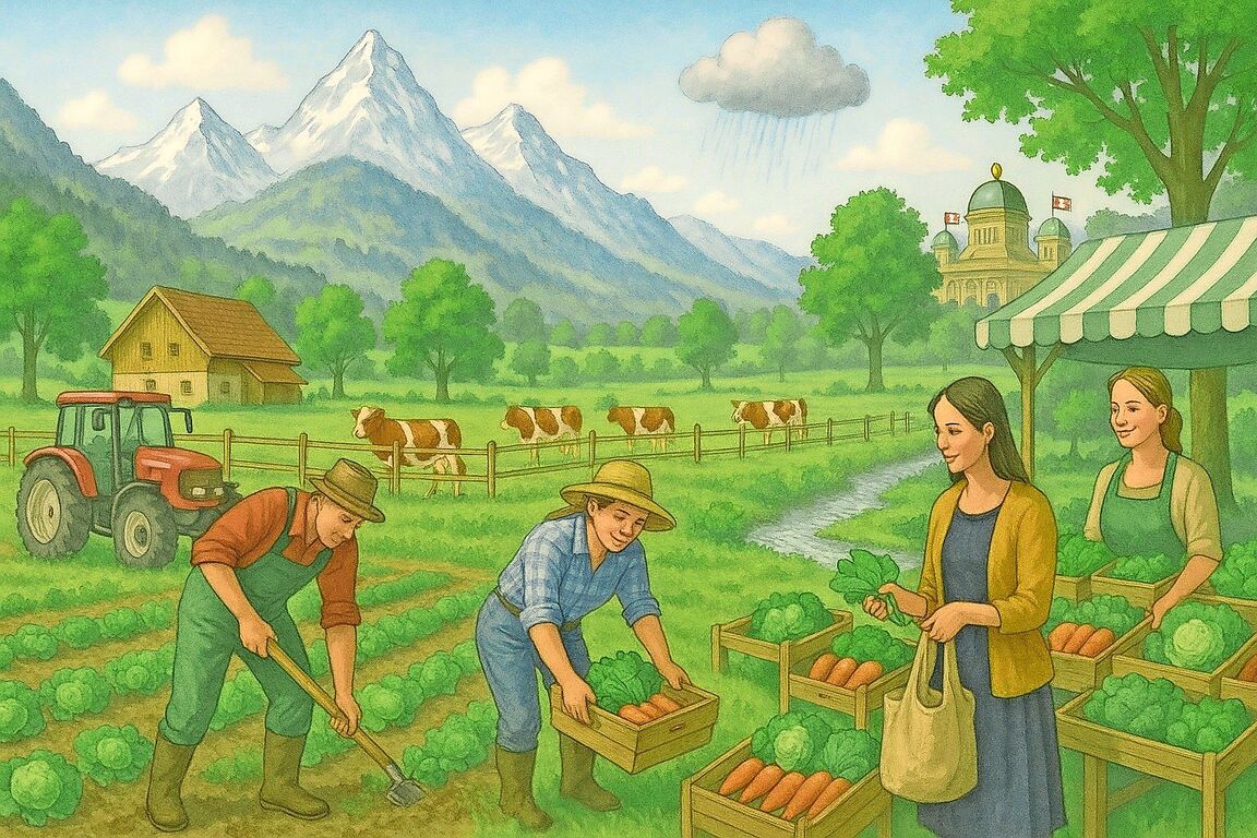 Sechs Handlungsfelder, die die Landwirtschaft fit für die Zukunft machen: Wandel, Innovation, Ressourcen, Klima, Digitalisierung und nachhaltige Ernährung.