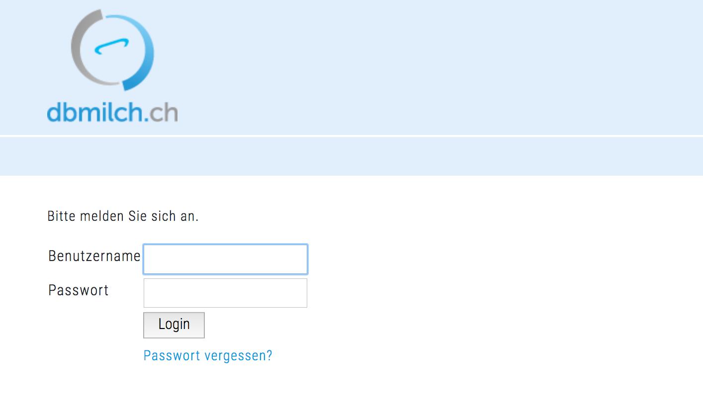 Die Datenbank dbmilch.ch kommt mit einer neuen Version: Blick auf die Login-Seite. (Bild Screenshot dbmilch.ch)