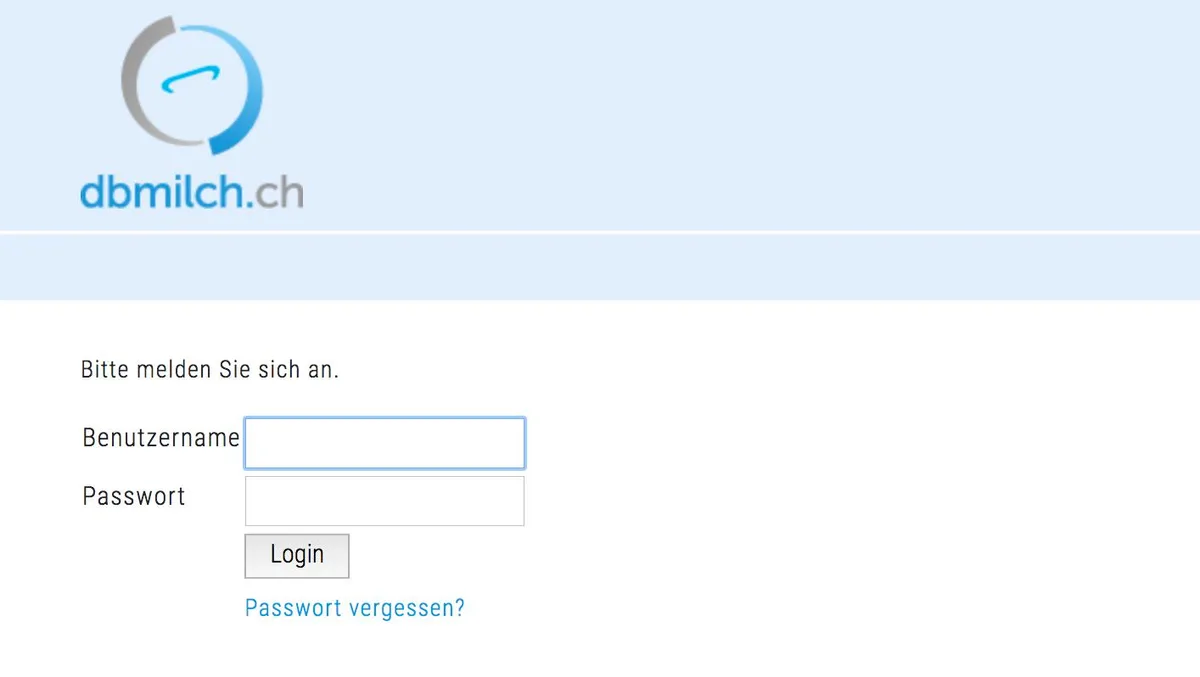 ef79bfc09383dc0ff06a7f708c1b5de6a0396098 Die Datenbank dbmilch.ch kommt mit einer neuen Version: Blick auf die Login-Seite. (Bild Screenshot dbmilch.ch)