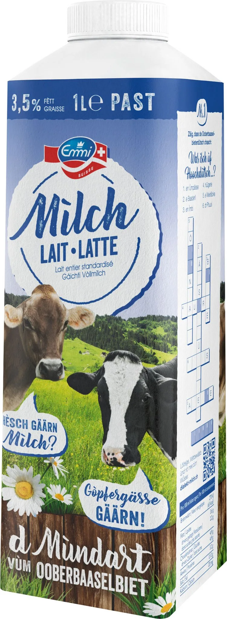 147b7369b76688a353c123309edd05f628d2a1cd Drei Beispiele: Die Milchpackung in der «Mundart vom Ooerbaselbiet». (Bilder Emmi)