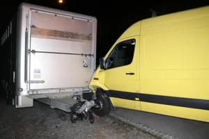 Die 23 Schweine, welche im Anhänger waren blieben unverletzt. (Bild Kantonspolizei Appenzell Innerrhoden)
