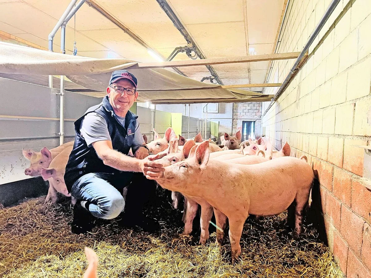 Roman Winiger im Vormaststall. Das Vlies-Dach im Liegebereich sorgt für Wärme.