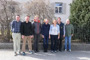 Vorstand von Bio Grischun: Martin Roth vom Plantahof, Peter Wolf, Linard Martinelli, Käthi Roffler, Geschäftsführerin Jennifer Oppliger, Gion-Franzestg Schaniel und Christian Bosshard (v.l.n.r.).