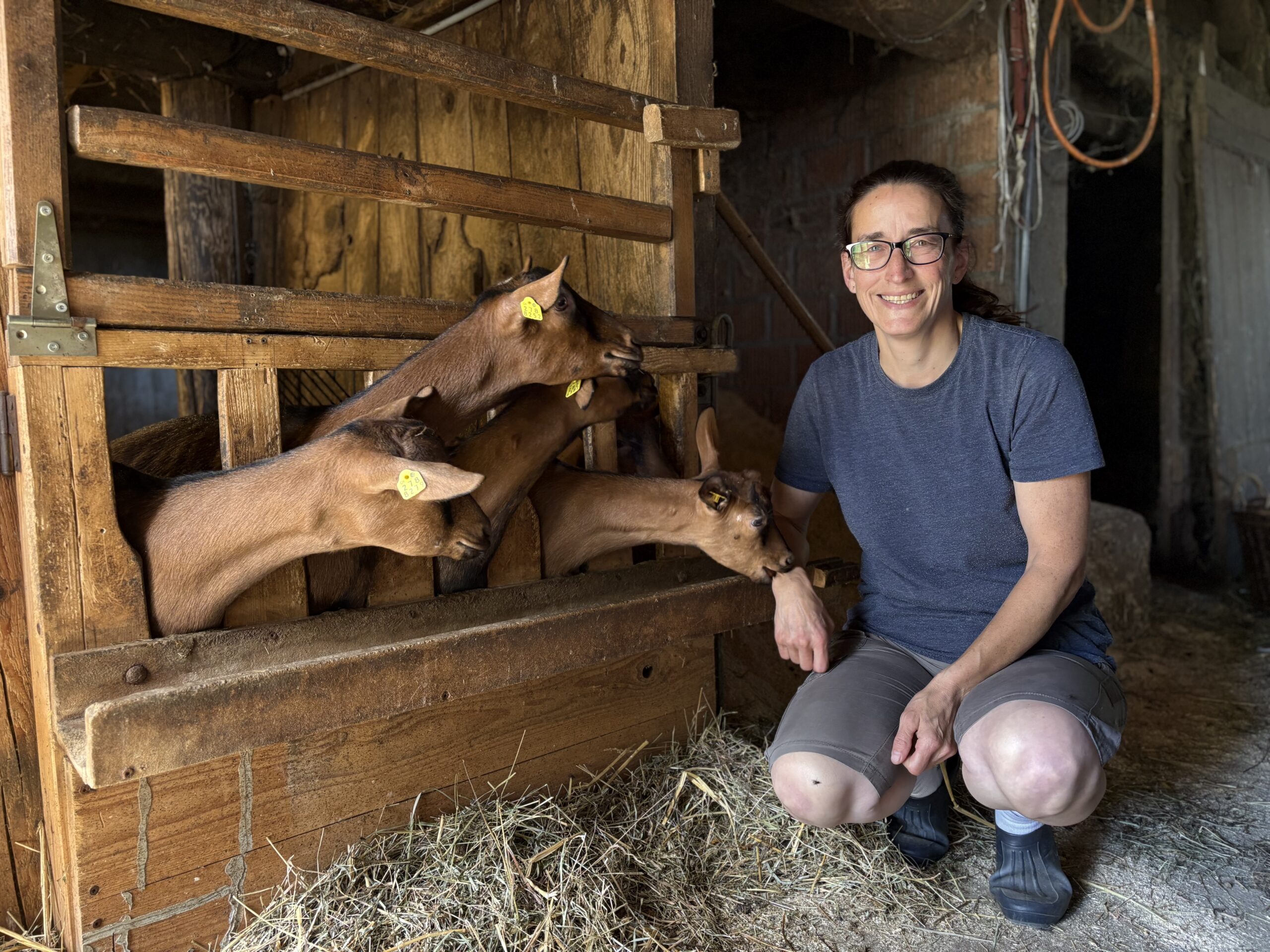 Emanuela Schneeberger findet bei ihren Milchziegen im Stall viel Freude und Sinn – sie sind zu ihrem Herzensprojekt auf dem «Hof under dr Chilche» geworden.