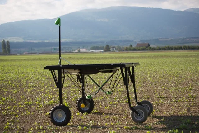 Der Feldroboter der Firma „Ecorobotix“ erkennt Unkräuter und bringt die Herbizide gezielt aus. So sind weniger Herbizide notwendig. (Bild Ecorobotix)