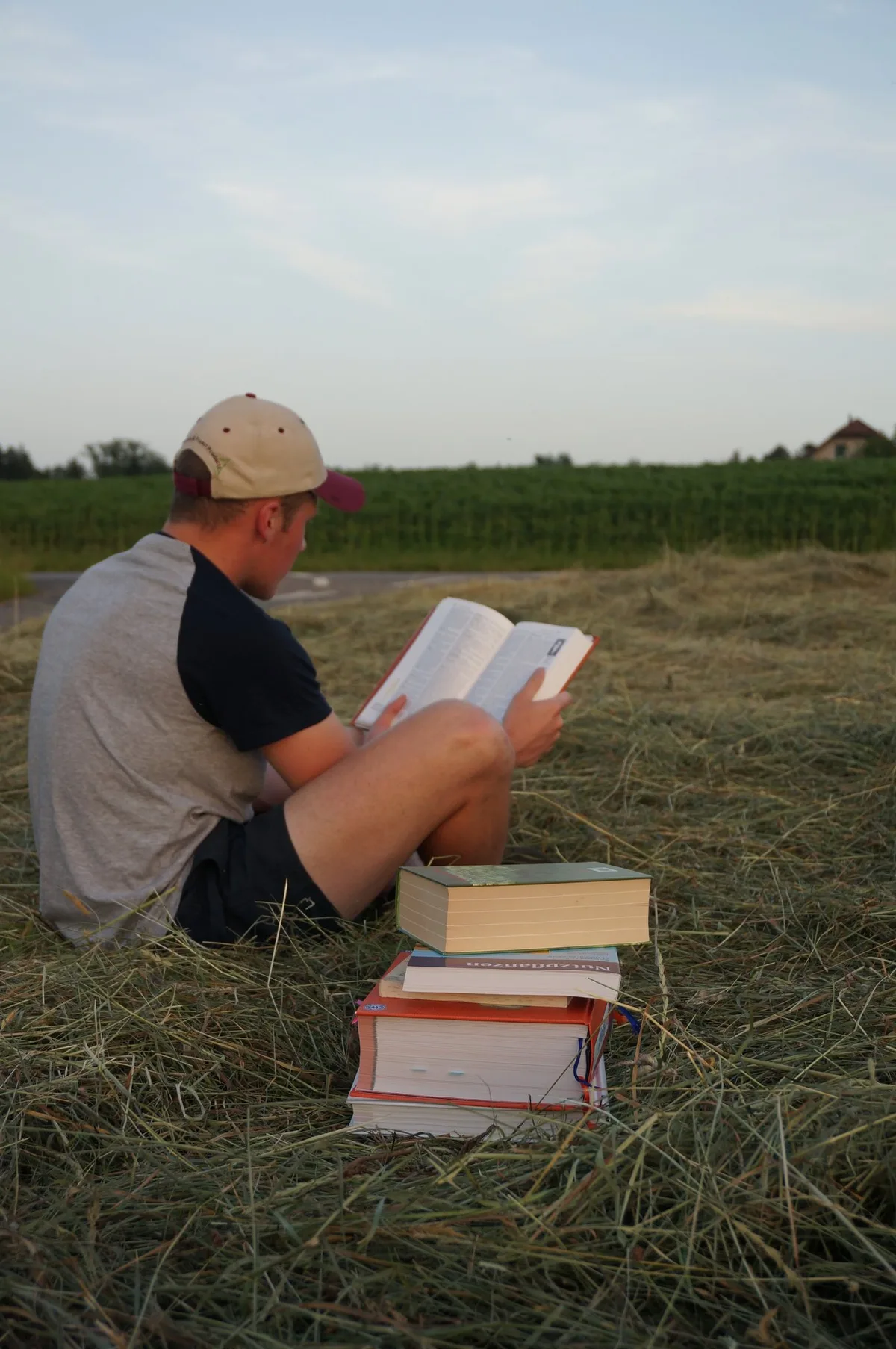 ee23a3ad64f45f9c2527456dc657a935af4258d1 Der Bücherstapel auf dem Feld mag ungewohnt aussehen, doch Theorie und Praxis schliessen sich nicht aus. (Bild Deborah Rentsch)