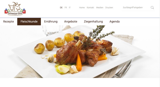 Die neue Webseite des Projekts «Schweizer Gitzi» will Appetit auf Ziegenfleisch wecken. (Bild Screenshot www.schweizer-gitzi.ch)