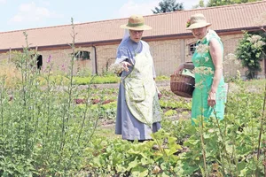 Kräuterkundige Frauen im Klostergarten: Schwester Theresita (links) im Gespräch mit Brigitte Waser von der Heilpflanzenschule Sattel.