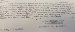In den Mitteilungen des L.I. vom 4.6.1968 wird das Verhalten der Alpenbesucher beanstandet. (Bild lid)